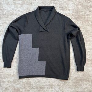 Vintage Portugal Knit Grandpa Core Sweater‎ Gray Black Colorblock L